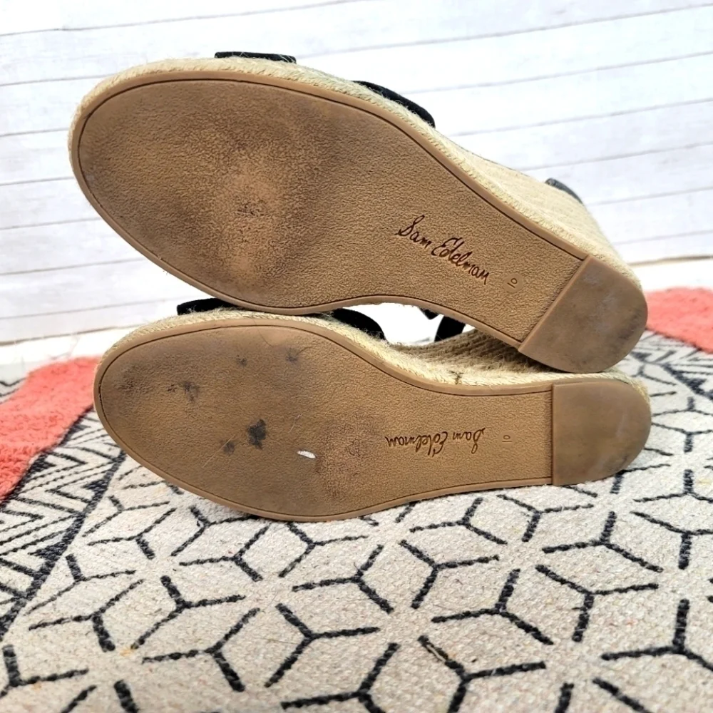 SAM EDELMAN BRENDA BLACK SUEDE ESPADRILLE WEDGES, SZ 10